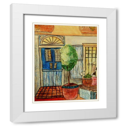 Greek CafT III White Modern Wood Framed Art Print with Double Matting by Harrington, Danielle