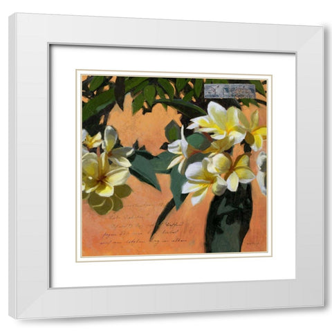 Plumeria and Postage I White Modern Wood Framed Art Print with Double Matting by Novak, Rick