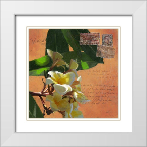 Plumeria and Postage II White Modern Wood Framed Art Print with Double Matting by Novak, Rick
