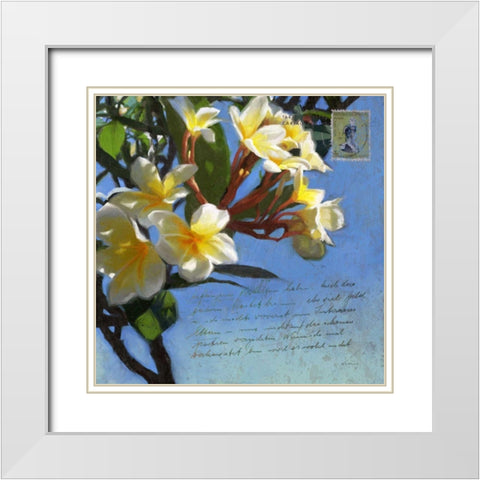 Plumeria and Postage III White Modern Wood Framed Art Print with Double Matting by Novak, Rick