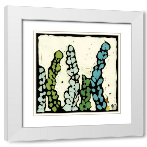 Teal Batik Botanical III White Modern Wood Framed Art Print with Double Matting by Davis, Andrea