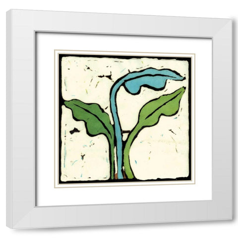 Teal Batik Botanical IV White Modern Wood Framed Art Print with Double Matting by Davis, Andrea