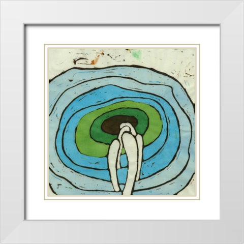 Aqua Batik Botanical I White Modern Wood Framed Art Print with Double Matting by Davis, Andrea