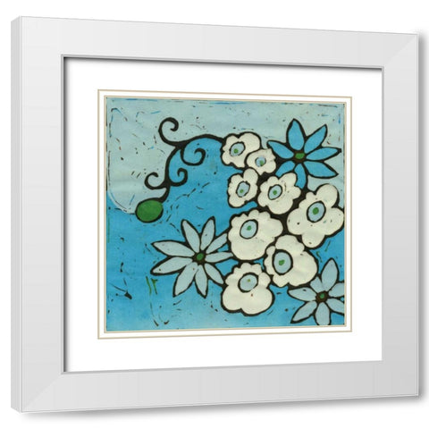 Aqua Batik Botanical IV White Modern Wood Framed Art Print with Double Matting by Davis, Andrea