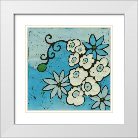 Aqua Batik Botanical IV White Modern Wood Framed Art Print with Double Matting by Davis, Andrea