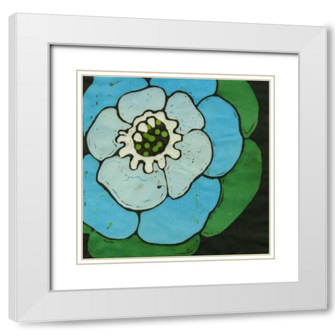 Aqua Batik Botanical V White Modern Wood Framed Art Print with Double Matting by Davis, Andrea