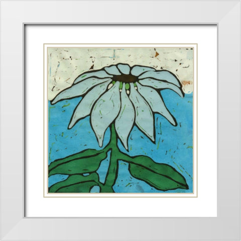 Aqua Batik Botanical VI White Modern Wood Framed Art Print with Double Matting by Davis, Andrea