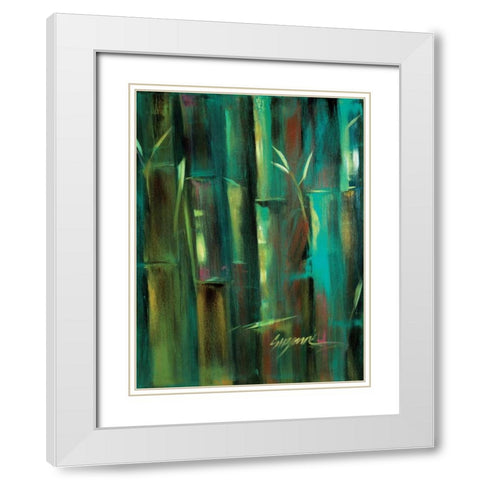 Turquoise Bamboo II White Modern Wood Framed Art Print with Double Matting by Wilkins, Suzanne
