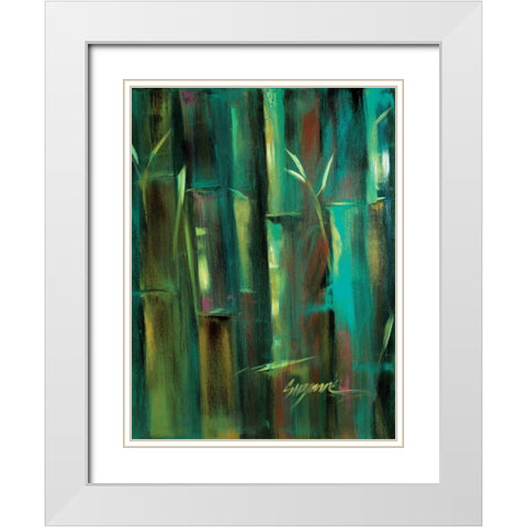 Turquoise Bamboo II White Modern Wood Framed Art Print with Double Matting by Wilkins, Suzanne