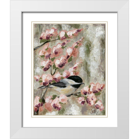 Cherry Blossom Bird I White Modern Wood Framed Art Print with Double Matting by Reynolds, Jade