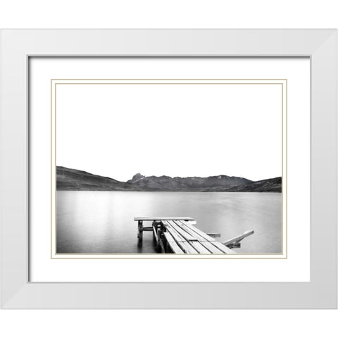 Lake with Dock White Modern Wood Framed Art Print with Double Matting by Nalbandian, Nish