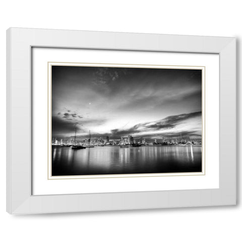 BandW Sunset Reflections White Modern Wood Framed Art Print with Double Matting by Nalbandian, Nish