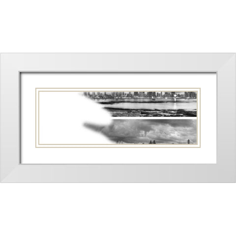 2-Up Skyscape City Panorama White Modern Wood Framed Art Print with Double Matting by Nalbandian, Nish
