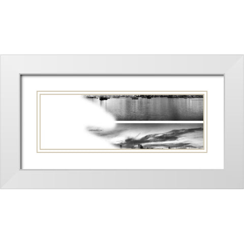 2-Up Sunset Panorama Harbor White Modern Wood Framed Art Print with Double Matting by Nalbandian, Nish