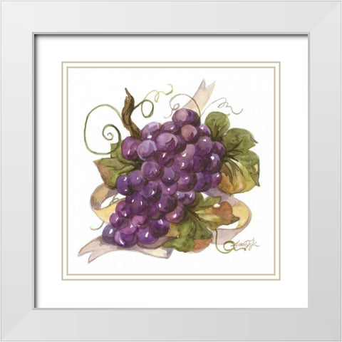 Watercolor Grapes I White Modern Wood Framed Art Print with Double Matting by Van Dijk, Jerianne