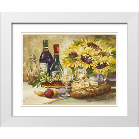 Wine and Sunflowers White Modern Wood Framed Art Print with Double Matting by Van Dijk, Jerianne