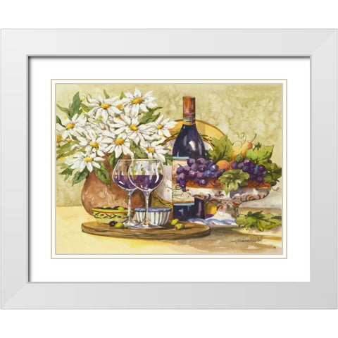 Wine and Daisies White Modern Wood Framed Art Print with Double Matting by Van Dijk, Jerianne