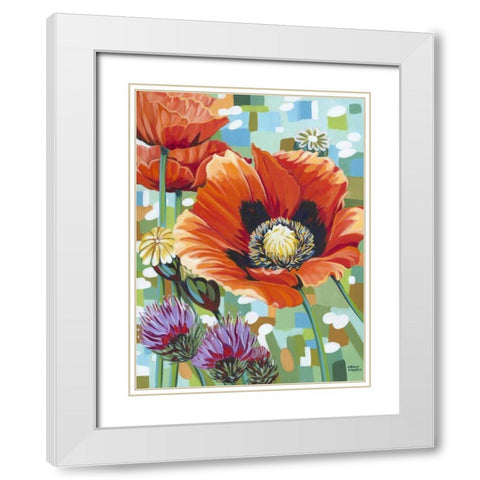 Vivid Poppies II White Modern Wood Framed Art Print with Double Matting by Vitaletti, Carolee