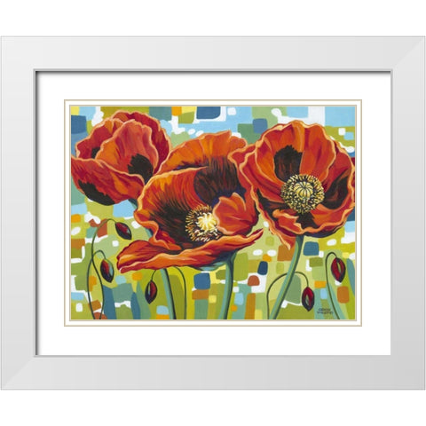 Vivid Poppies III White Modern Wood Framed Art Print with Double Matting by Vitaletti, Carolee