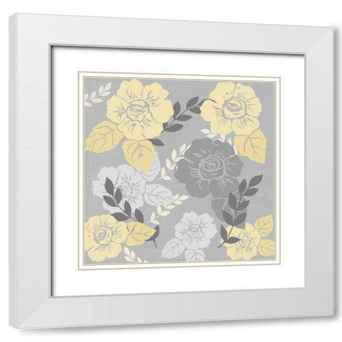 Yellow Roses on Grey I White Modern Wood Framed Art Print with Double Matting by Reynolds, Jade