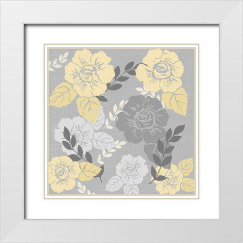 Yellow Roses on Grey I White Modern Wood Framed Art Print with Double Matting by Reynolds, Jade