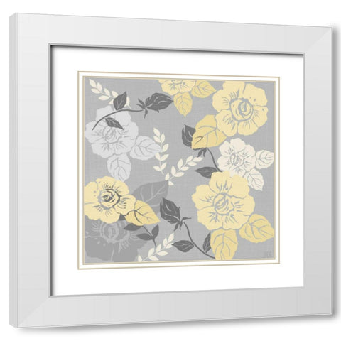 Yellow Roses on Grey II White Modern Wood Framed Art Print with Double Matting by Reynolds, Jade