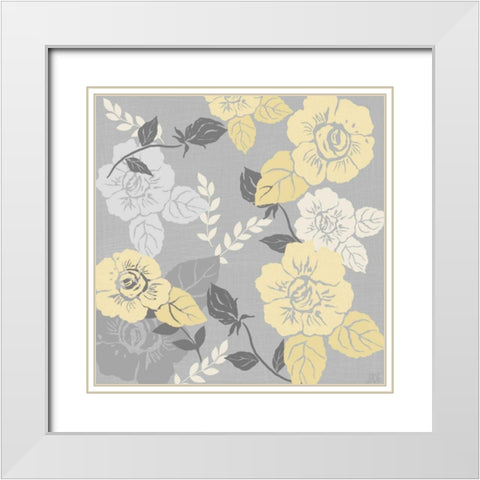Yellow Roses on Grey II White Modern Wood Framed Art Print with Double Matting by Reynolds, Jade