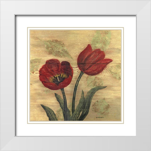 Tulip on Wood White Modern Wood Framed Art Print with Double Matting by Russell, Wendy