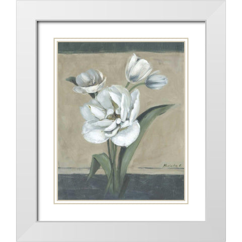 White Tulips II White Modern Wood Framed Art Print with Double Matting by Cohen, Marietta