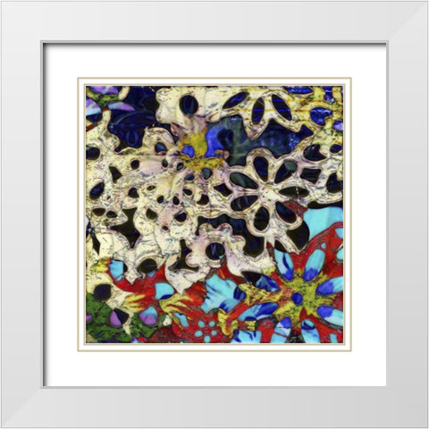 Bejeweled Woodblock I White Modern Wood Framed Art Print with Double Matting by Mountain, Ricki