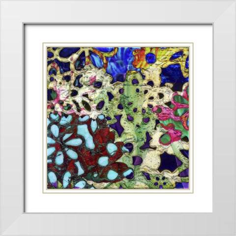 Bejeweled Woodblock II White Modern Wood Framed Art Print with Double Matting by Mountain, Ricki