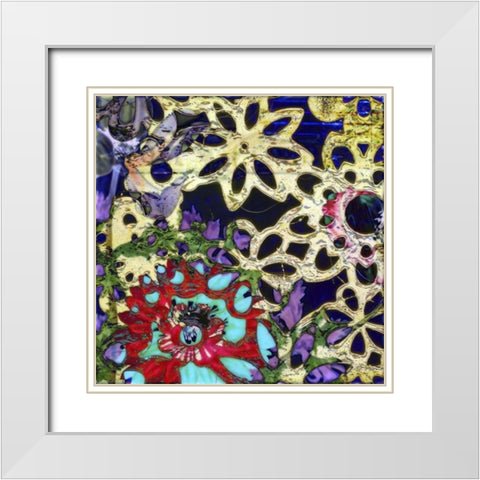 Bejeweled Woodblock IV White Modern Wood Framed Art Print with Double Matting by Mountain, Ricki