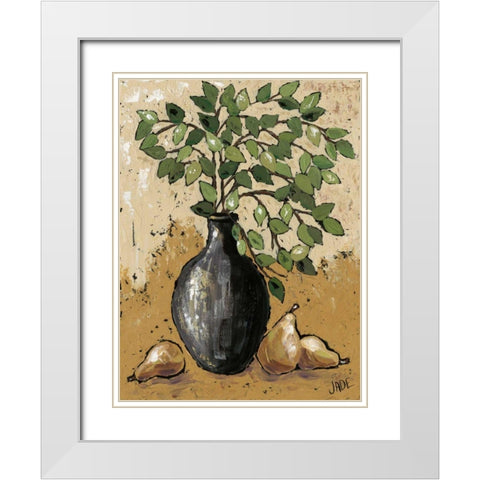 Leaves and Pears White Modern Wood Framed Art Print with Double Matting by Reynolds, Jade