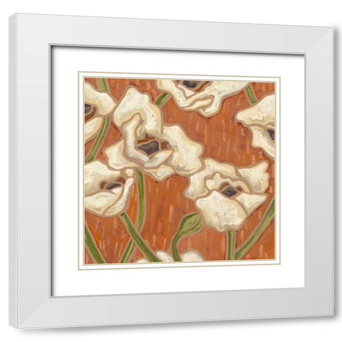 Persimmon Floral I White Modern Wood Framed Art Print with Double Matting by Deans, Karen