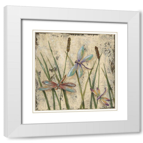 Dancing Dragonflies I White Modern Wood Framed Art Print with Double Matting by Reynolds, Jade