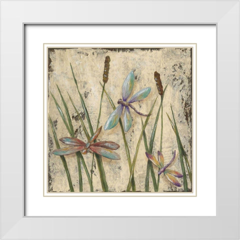 Dancing Dragonflies I White Modern Wood Framed Art Print with Double Matting by Reynolds, Jade