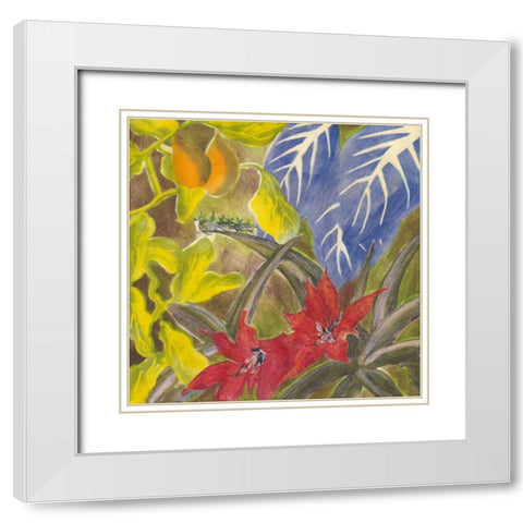 Tropical Monotype I White Modern Wood Framed Art Print with Double Matting by Roth, Carolyn