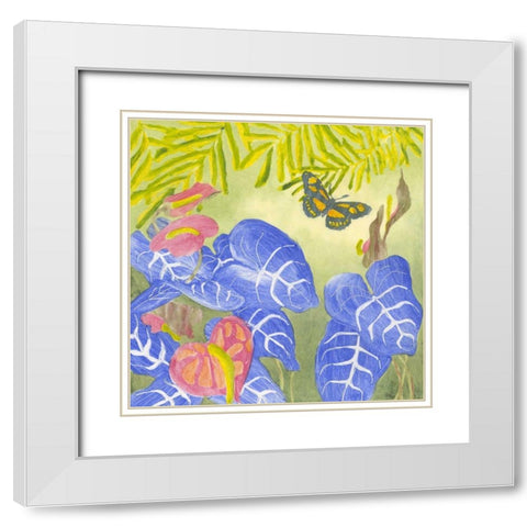 Tropical Monotype III White Modern Wood Framed Art Print with Double Matting by Roth, Carolyn
