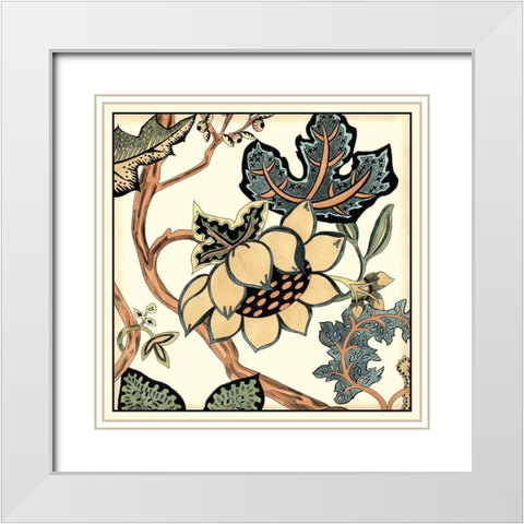 Jacobean Tile IV White Modern Wood Framed Art Print with Double Matting by Zarris, Chariklia