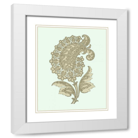 Celadon Floral Motif II White Modern Wood Framed Art Print with Double Matting by Vision Studio