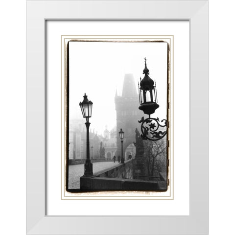 Charles Bridge in Morning Fog I White Modern Wood Framed Art Print with Double Matting by DeNardo, Laura