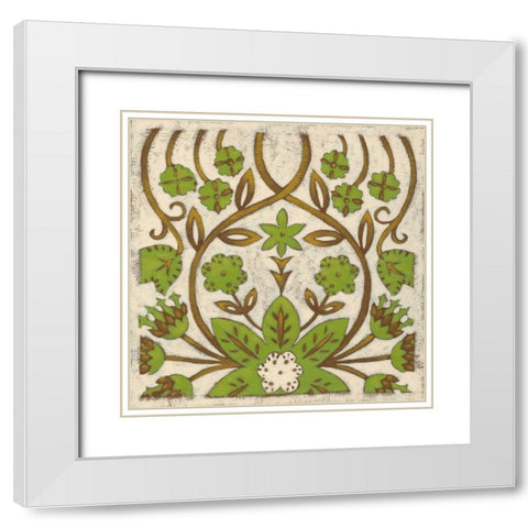 Lotus Tapestry I White Modern Wood Framed Art Print with Double Matting by Zarris, Chariklia