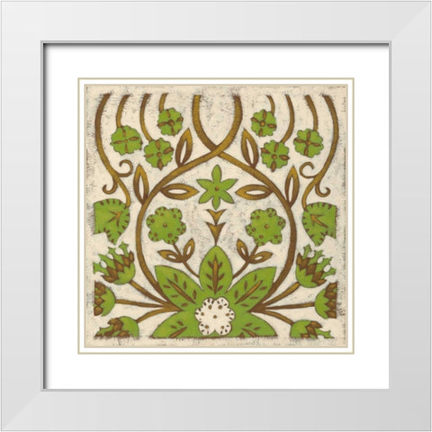 Lotus Tapestry I White Modern Wood Framed Art Print with Double Matting by Zarris, Chariklia