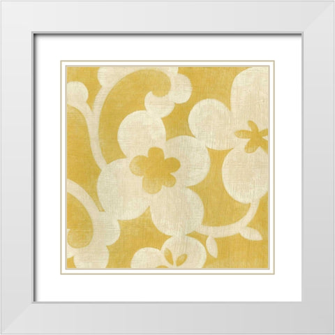 Suzani Silhouette in Yellow I White Modern Wood Framed Art Print with Double Matting by Zarris, Chariklia