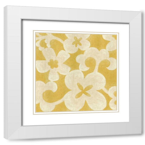Suzani Silhouette in Yellow II White Modern Wood Framed Art Print with Double Matting by Zarris, Chariklia