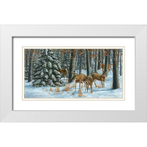Winter Gathering White Modern Wood Framed Art Print with Double Matting by Mock, Carolyn