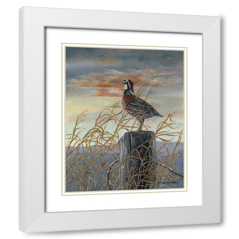 Quail on a Post White Modern Wood Framed Art Print with Double Matting by Mock, Carolyn