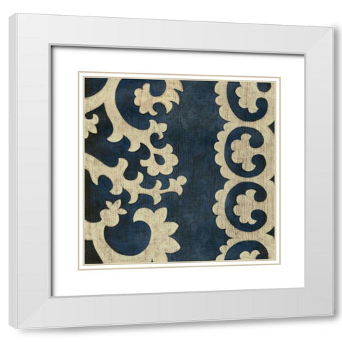 Indigo Suzani I White Modern Wood Framed Art Print with Double Matting by Zarris, Chariklia