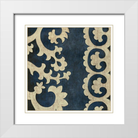 Indigo Suzani I White Modern Wood Framed Art Print with Double Matting by Zarris, Chariklia