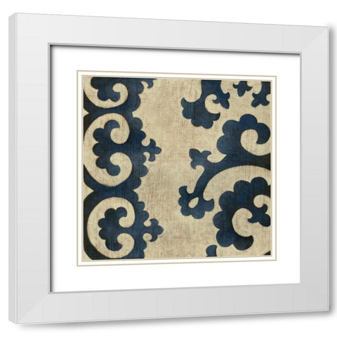 Indigo Suzani II White Modern Wood Framed Art Print with Double Matting by Zarris, Chariklia